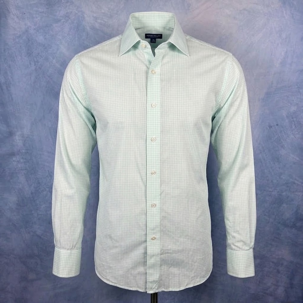 Peter Millar Crown Crafted Mens Medium Green Gingham Flex Finish Cotton Shirt